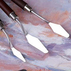 7pcs Stainless Steel Mixing Scrapers Art Spatula Wood Handle Watercolor Painting