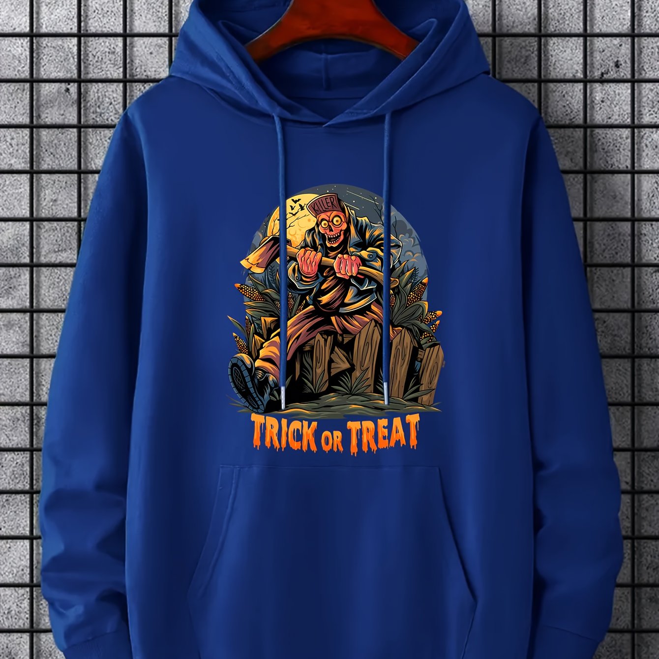 Men's Trick Or Treat Print Hoodie Active Breathable Drawstring
