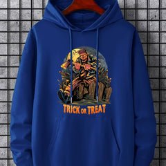 Men's Trick Or Treat Print Hoodie Active Breathable Drawstring