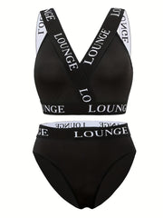 Plus Size Sports Lingerie Set with Contrast Letter Trim