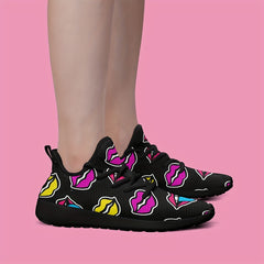 Women's Lip Graphic Lace-up Athletic Running Shoes