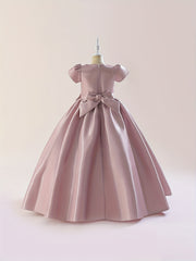 Girl's Satin Big Bowknot Maxi Evening Dress