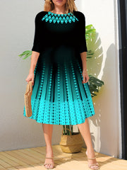 Women's Plus Ombre Geometric Print Long Sleeve A-line Dress