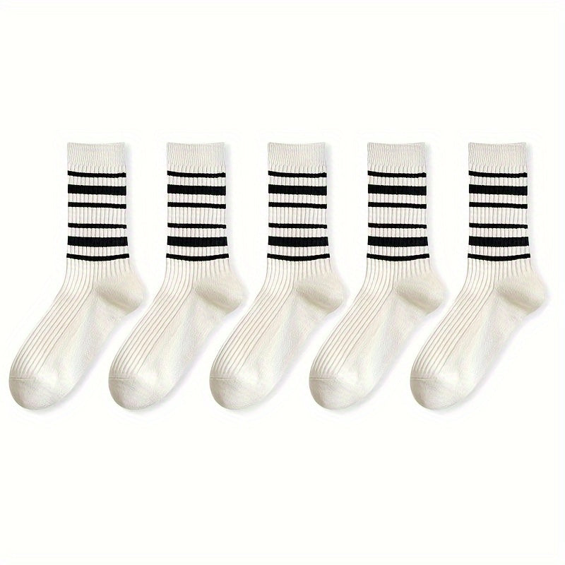 5 Pairs Men's Crew Socks for Autumn Winter Casual Running
