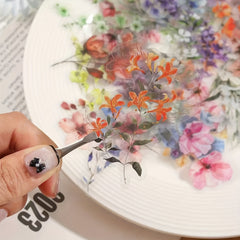 50pcs Floral Stickers Waterproof Transparent PET for DIY Journals Fridge