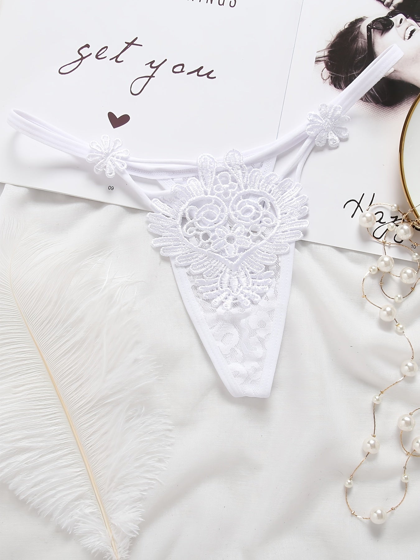 Floral Embroidery Thongs Sheer Intimates Panties