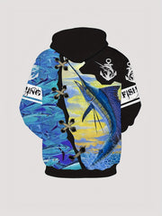 Fish And Anchor Print Hoodies For Men Graphic Hoodie