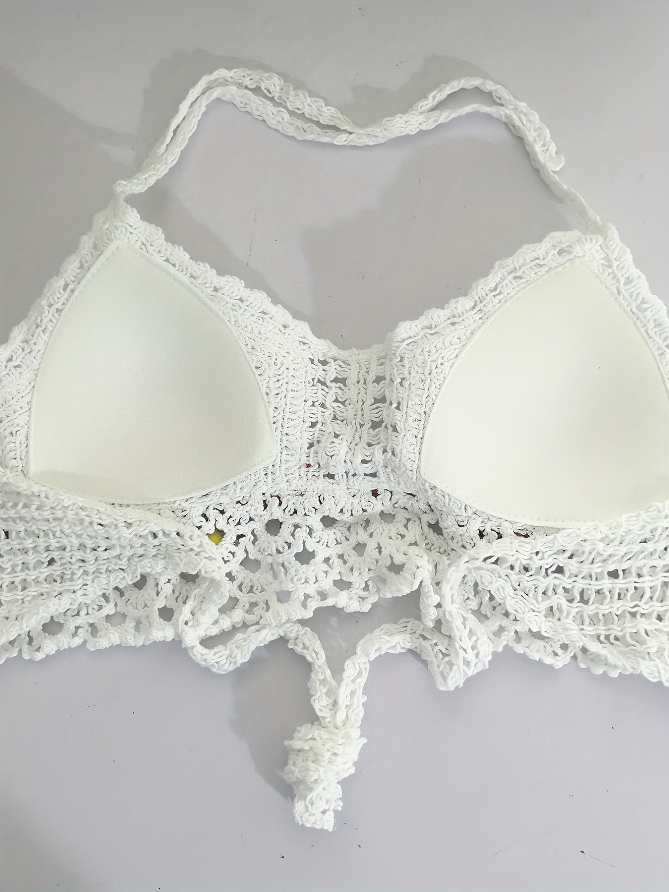 Crochet Halter Crop Top Tassel Lace Up Hollow Out Top