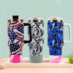 40oz American Flag Car Glass Portable Water Bottle with Handle & Straw Lid