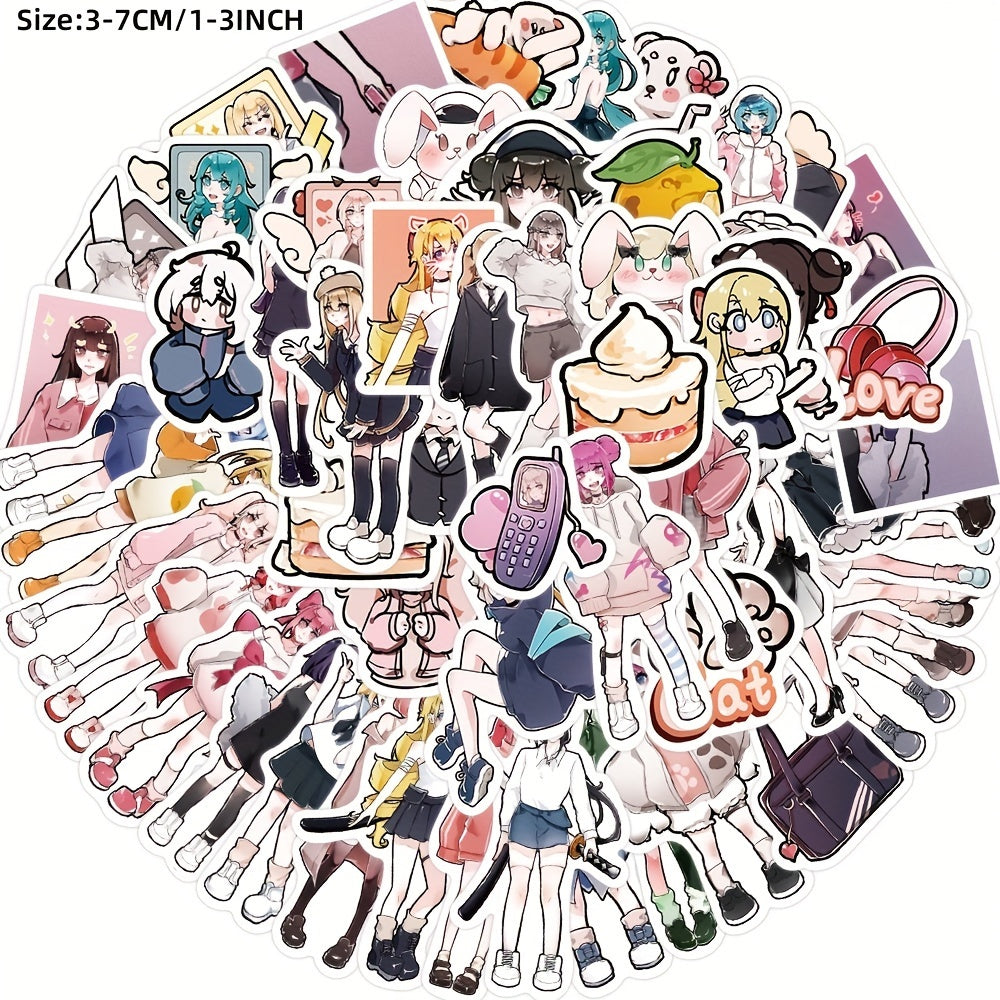 60pcs Cartoon Flower Girl Graffiti Stickers Waterproof DIY Sticker Pack