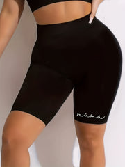Letter Print High-Rise Biker Shorts