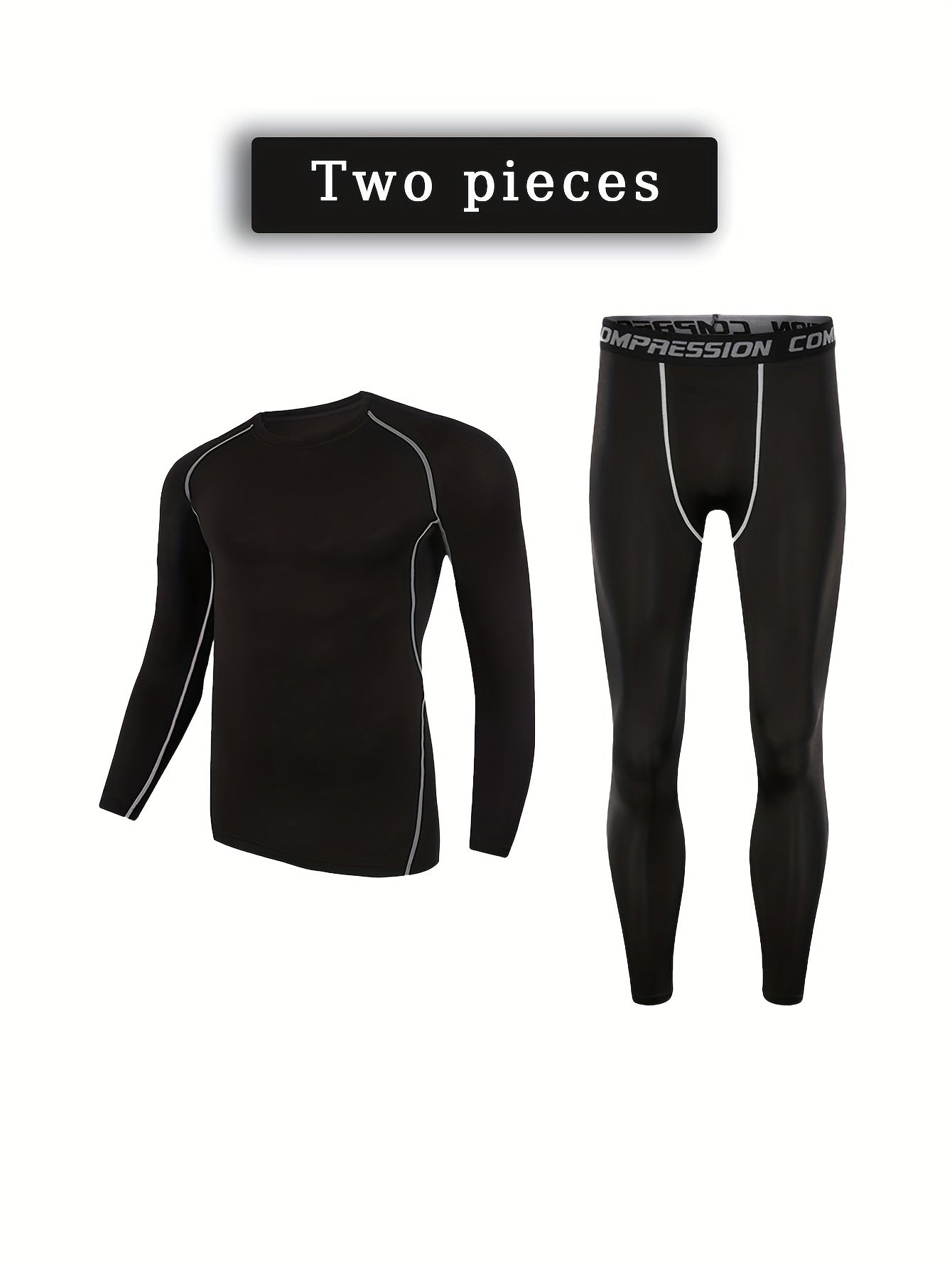 Men's Solid 2-Piece Sportswear Set Long Sleeve T-Shirt & Legging Gym Fitness