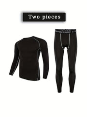 Men's Solid 2-Piece Sportswear Set Long Sleeve T-Shirt & Legging Gym Fitness