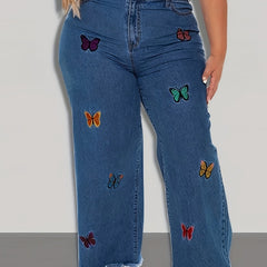 Butterfly Print Wide Leg Jeans
