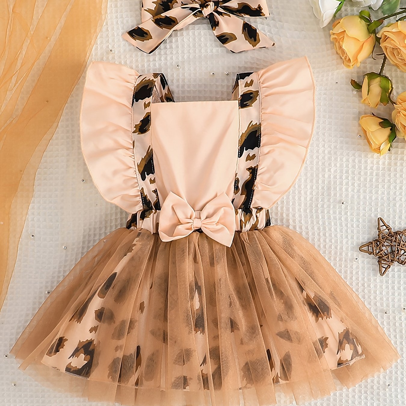 Girls Leopard Tulle Splicing Princess Dress