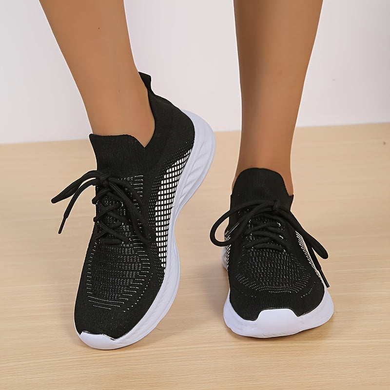 Sporty Outdoor Sneakers Women's Footwear Lace up Breathable Knit