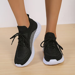 Sporty Outdoor Sneakers Women's Footwear Lace up Breathable Knit