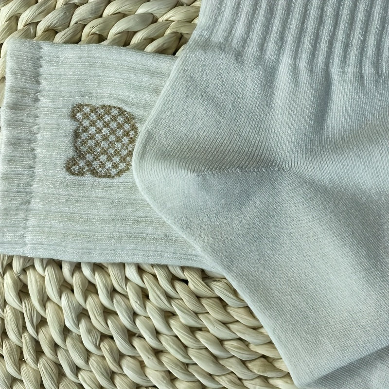 5 Pairs Bear & Letter Print Socks Women's Mid Tube Stockings