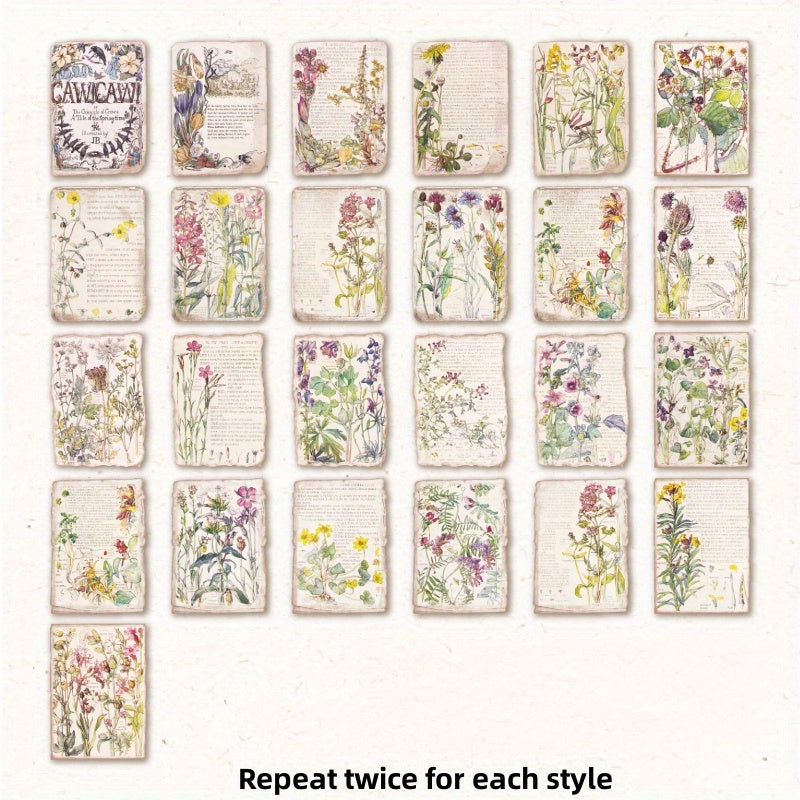 50pcs Memoir Series Retro Plant Journal Decoration Paper Old Book
