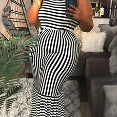 Casual Tank Dress Women's Plus Stripe Print Round Neck Maxi Dress