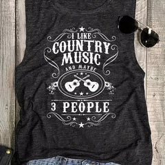 Guitar & Letter Print Tank Top Crew Neck Summer Sleeveless Top