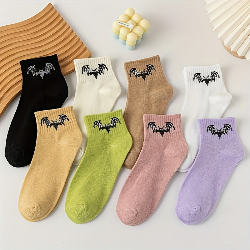 8 Pairs Bat Pattern Socks Halloween Short Stockings Funny Women's Hosiery
