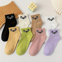 8 Pairs Bat Pattern Socks Halloween Short Stockings Funny Women's Hosiery