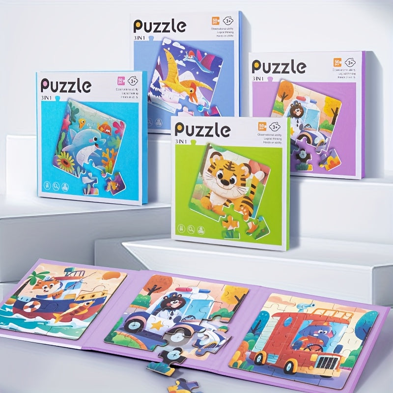 3 in 1 Animal Magnetic Puzzle Books Educational Gift for Kids
