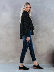 Boho Blouse Women's Plus Dot Print Button Up Long Sleeve