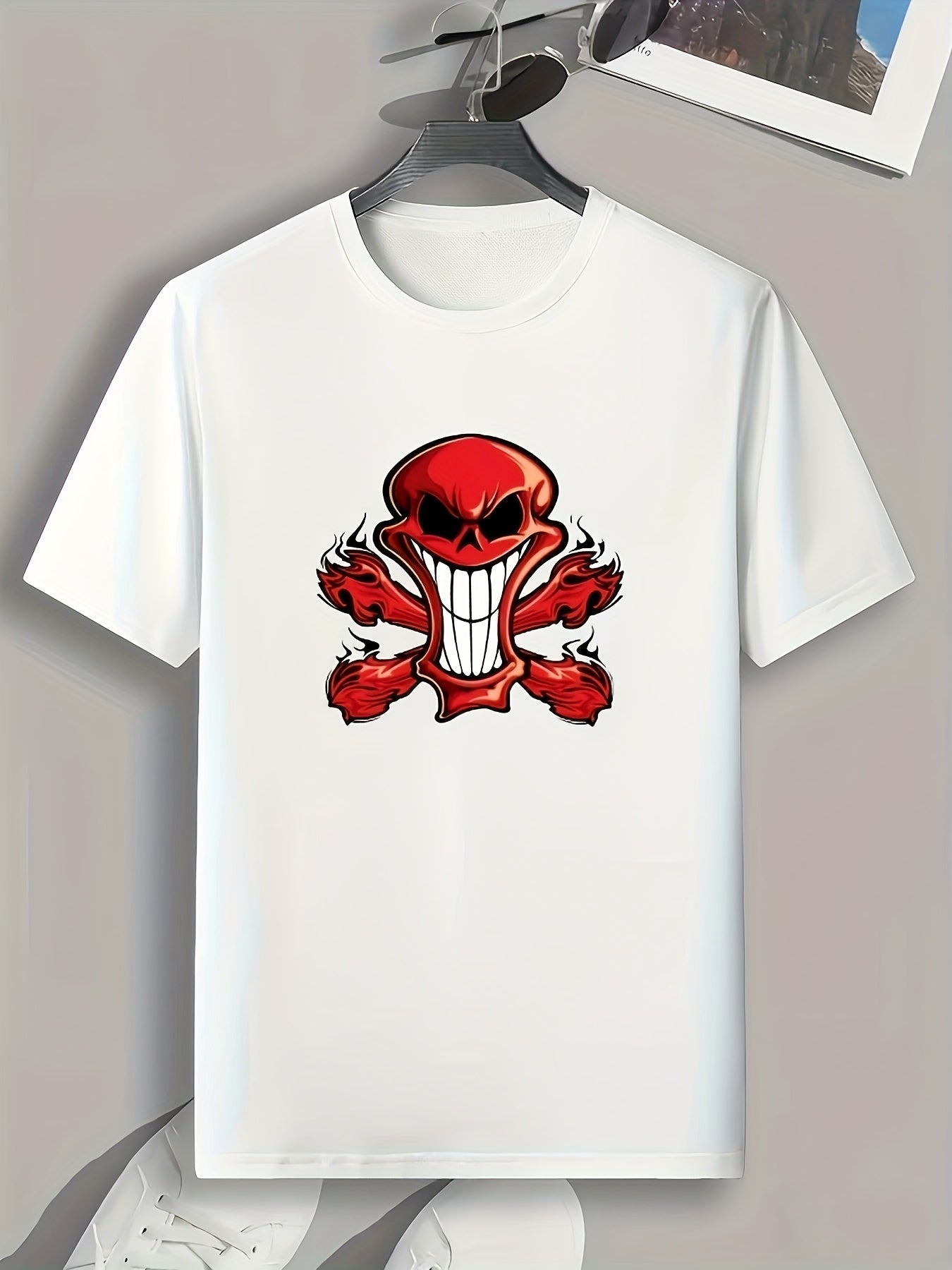 Skull Print Men's Graphic T-shirt for Summer