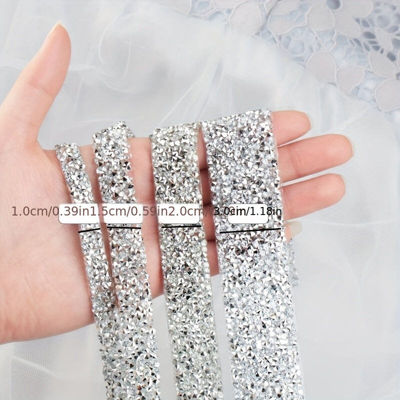 1 Yard Crystal Motif Strass Hot Fix Rhinestone Tape Ribbon Iron On Appliques