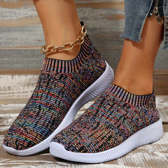 Women's Colorblock Mesh Sneaker Slip On Low Round Toe Sock Breathable Shoes