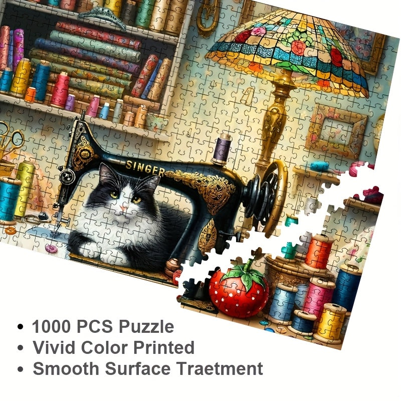 Cat Puzzle 1000pcs Charming Cat & Sewing Machine Durable Jigsaw