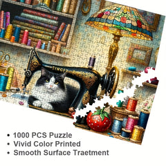 Cat Puzzle 1000pcs Charming Cat & Sewing Machine Durable Jigsaw