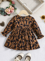 Baby Girls V-Neck Leopard Print Stylish Dress for Spring & Autumn