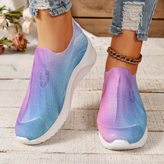 Women's Ombre Knit Slip on Sneakers Anti slip Comfort Running Shoes