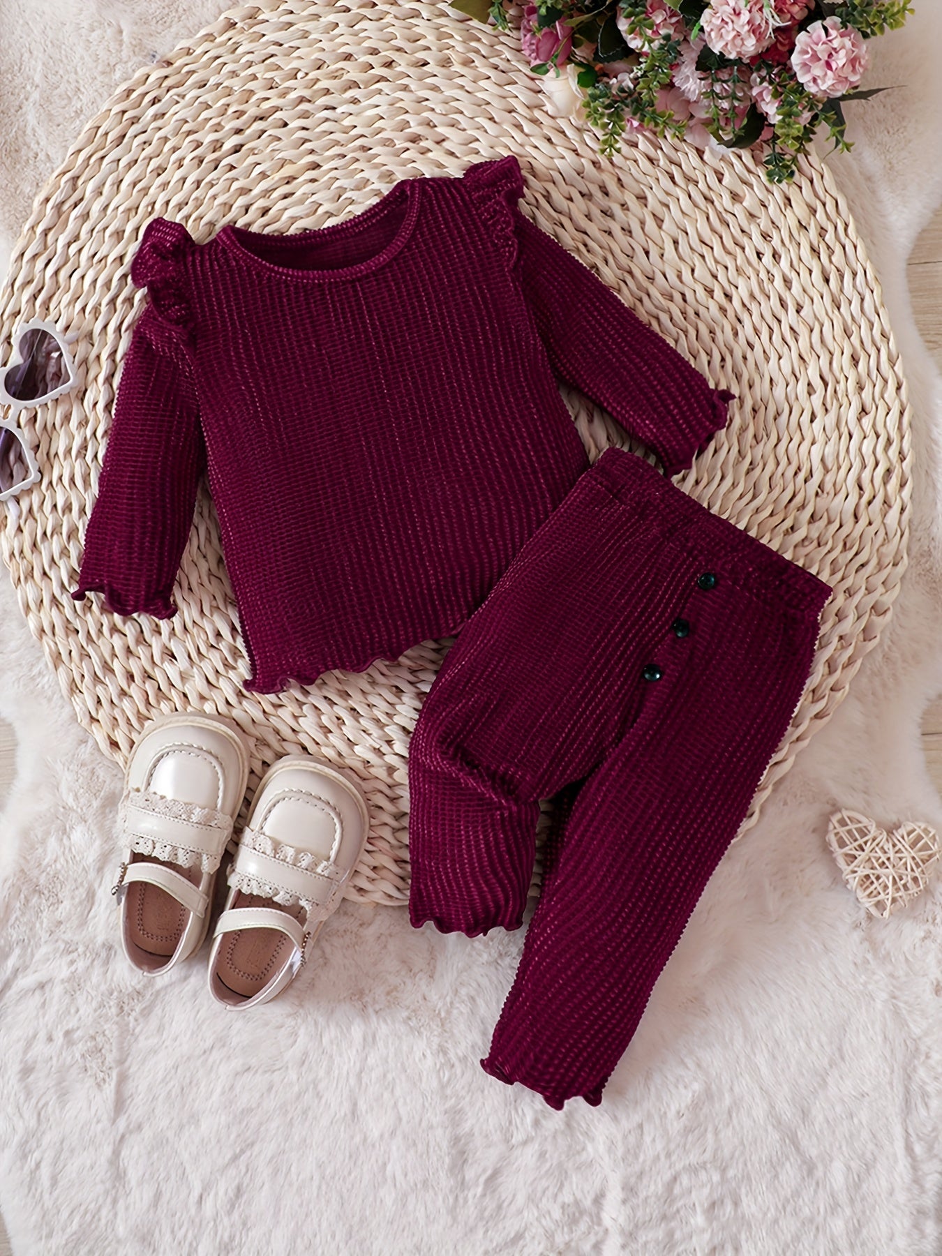 Baby Girls Autumn Winter Small Flying Sleeve Pullover Top Pants 2pcs Outwear Set