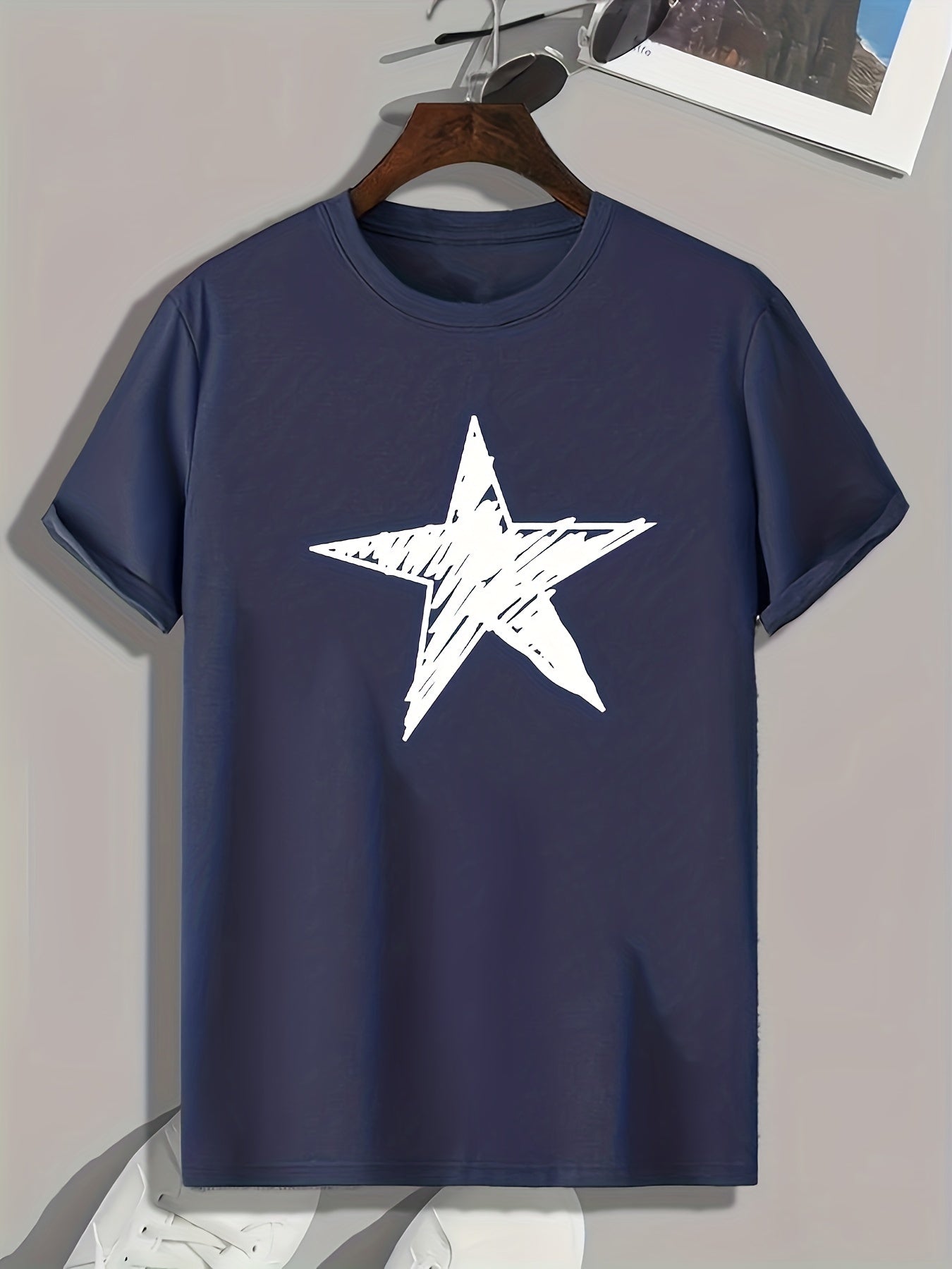 Star Pattern Print Men's Sports T-shirt Graphic Tee for Fitness