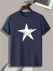 Star Pattern Print Men's Sports T-shirt Graphic Tee for Fitness