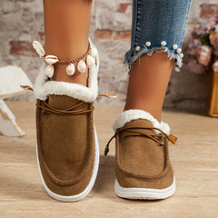 Plush Lined Snow Boots Keep Warm Round Toe Flat Low Cut Shoes