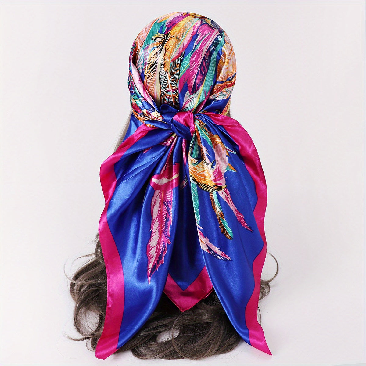 Vintage Feather Print Bandana Boho Silk Shawl Head Wrap Turban