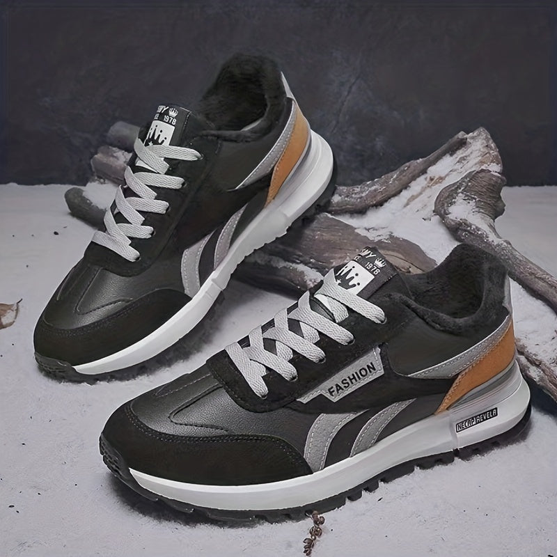Women's Colorblock Flatform Sneakers Low Round Toe Velvet Warm Trainers