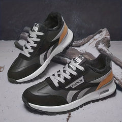Women's Colorblock Flatform Sneakers Low Round Toe Velvet Warm Trainers