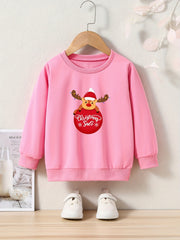 Cartoon Reindeer Graphic Crew Neck Sweatshirt Kids Christmas Gift