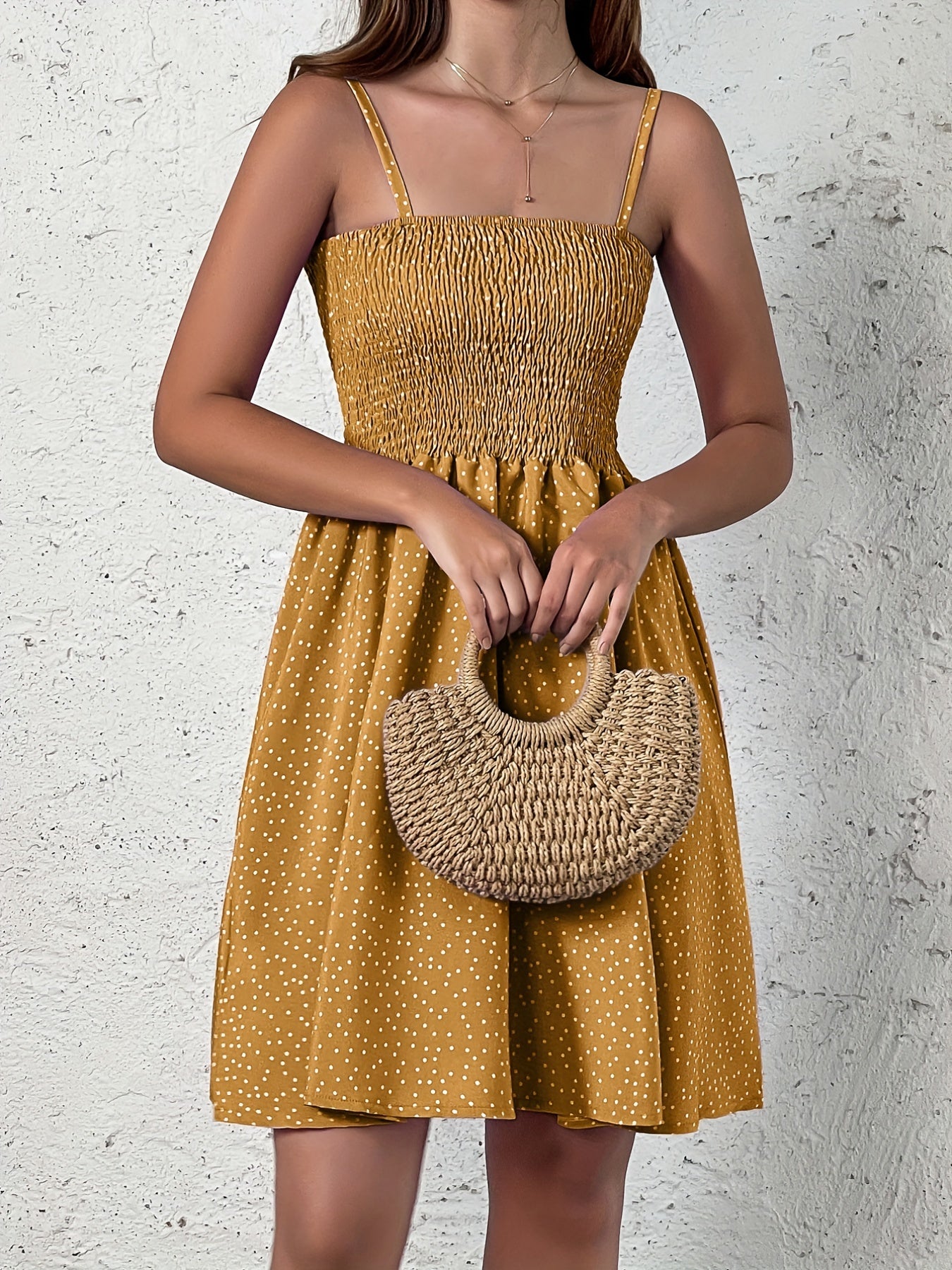 Polka Dot Cami Dress Backless Casual Dress For Summer & Spring Women's Clothing