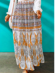 Colorblock Floral Print Boho Skirt High Rise Stretch