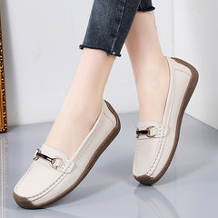 Women's Metal Buckle Slip On Loafers Comfortable Flat Moccasins