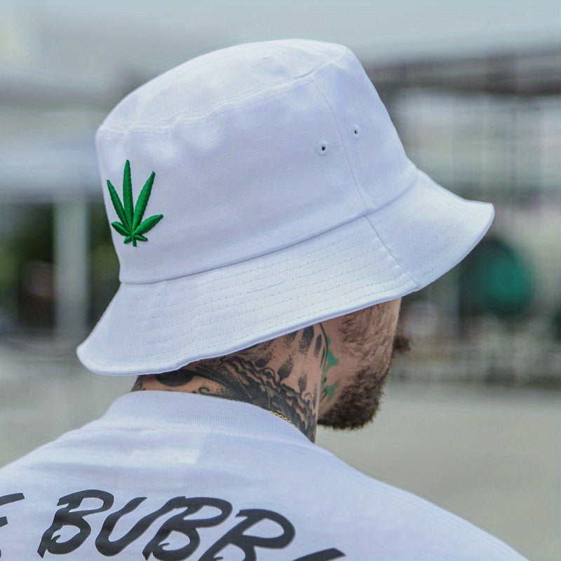 Leaf Embroidery Bucket Hat Summer Cap Men Women