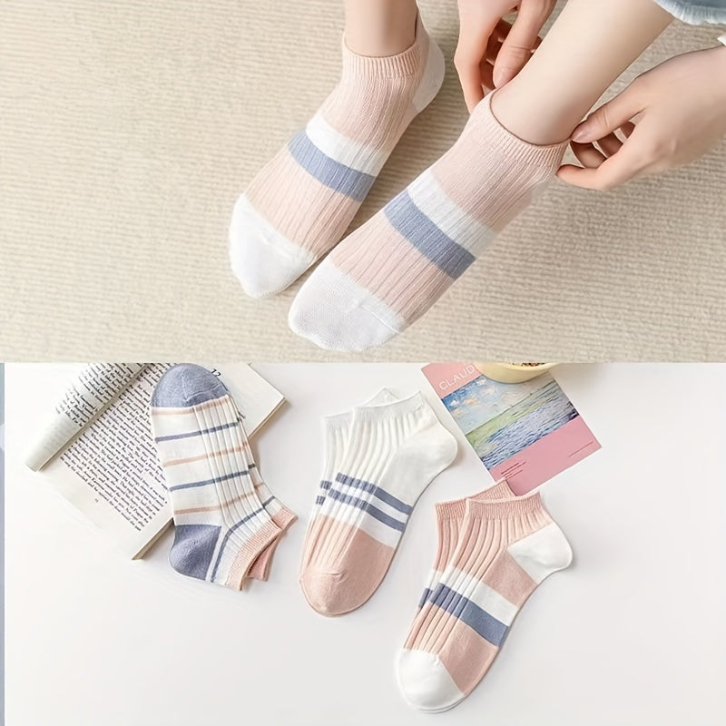 5 Pairs Striped Short Socks Women's Stockings & Hosiery