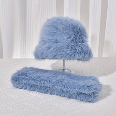 2pcs Solid Wool Warm Scarf Hat Set Women Fashionable Scarf Hat